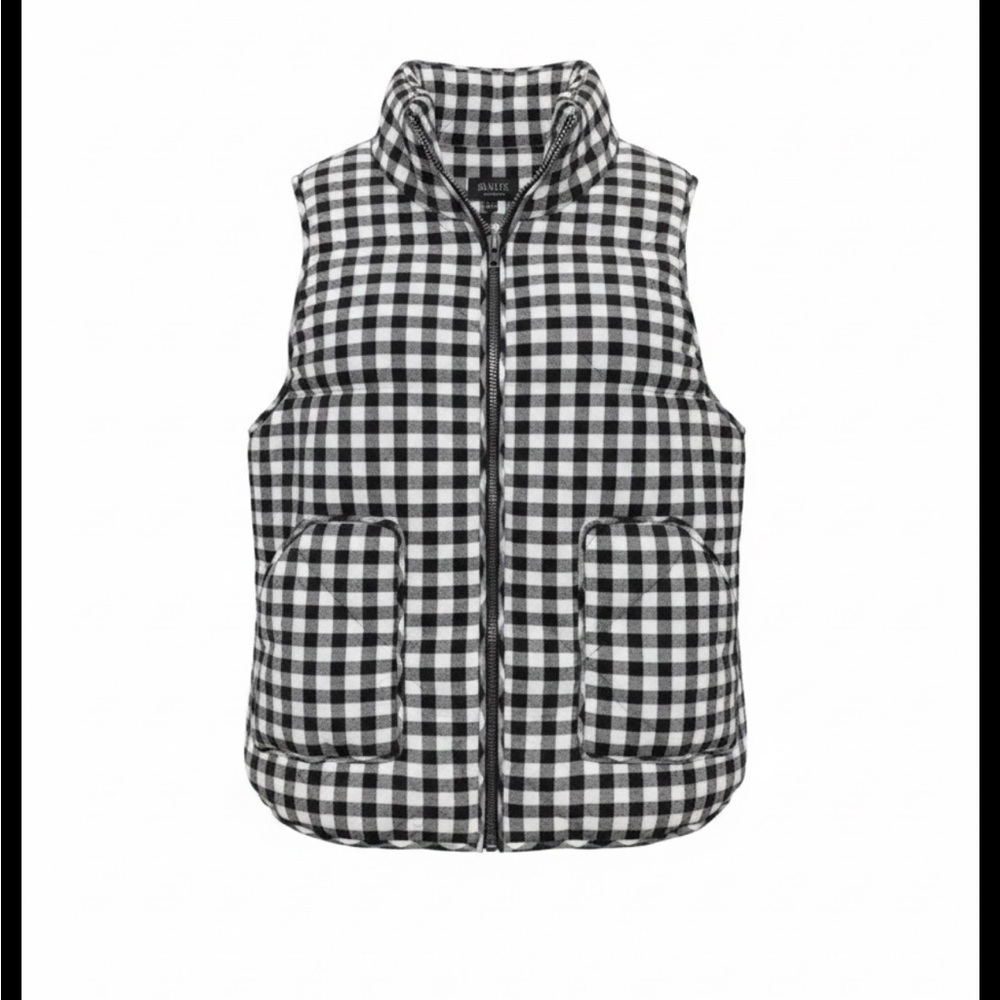 Bajee Collection Black & White Gingham Cotton Puffer Vest Women L Cottagecore